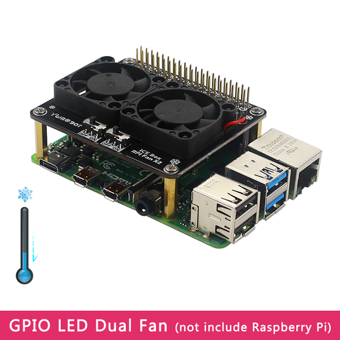 Удлинительная плата для Raspberry Pi 4 Model B GPIO, охлаждающий вентилятор с сисветодиодный светодиодным выключателем, двойной модуль вентилятора дл... ► Фото 1/6