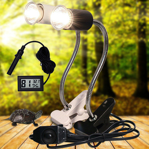 Лампа для рептилий UVA + UVB 3,0, лампа для рептилий с держателем лампы с зажимом и термометром, гигрометр, черепахи, набор для нагревания ► Фото 1/6