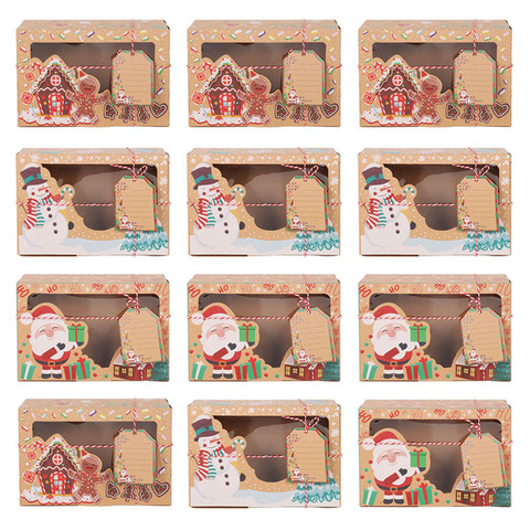 3/6/12 шт рождественские коробки для печенья Подарочная выпечка коробки Европейский новый стиль крафт-бумажная коробка крафт-бумага большая ... ► Фото 1/6