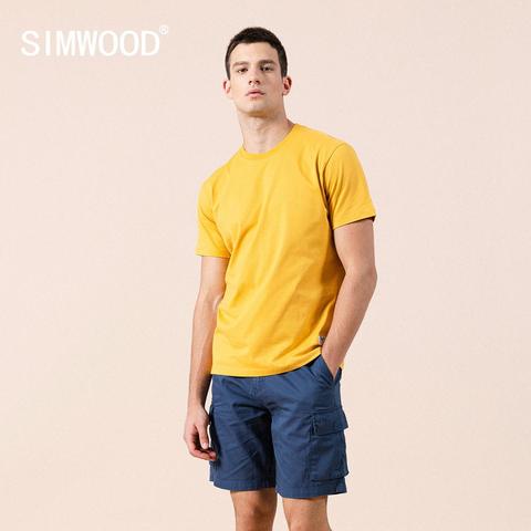 SIMWOOD 2022 летняя новая Однотонная футболка из 100% хлопка, компактные топы с круглым вырезом, высокое качество, большие размеры, одежда SI980698 ► Фото 1/6
