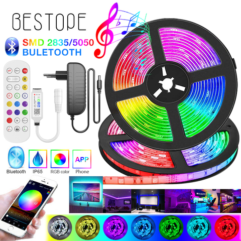 High-end Bluetooth RGB Светодиодные ленты светильник SMD 5050 гибкая лента 2835 Светодиодный светильник 20 м-5 м ленты LED диод DC12V работы при прослушивании му... ► Фото 1/6