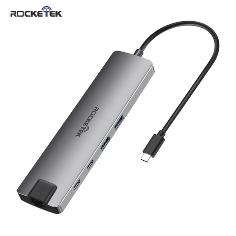 Usb-концентратор Rocketek Type C 3,0 для нескольких 4K HDMI RJ45 адаптер док-станция для MacBook Pro PD USB-C 3,1 порт SD/TF Micro SD кардридер ► Фото 1/6