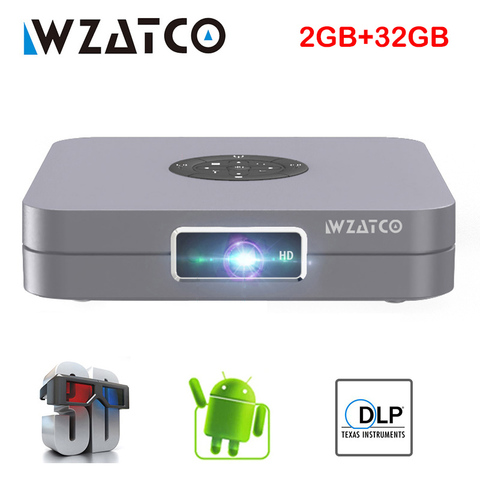 DLP-проектор WZATCO D1, мини-проектор с поддержкой Full HD 1920x1080P, 32 ГБ, Android 7,1, Wi-Fi, видеопроектор AC3 для домашнего кинотеатра, 3 светодиода ► Фото 1/6