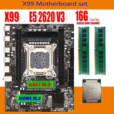 X99 материнская плата с Xeon E5 2620 V3 LGA2011-3 CPU 2 шт. x 8 ГБ = 16 Гб 2400 МГц DDR4 LGA2011-3 памяти материнская плата ► Фото 1/5