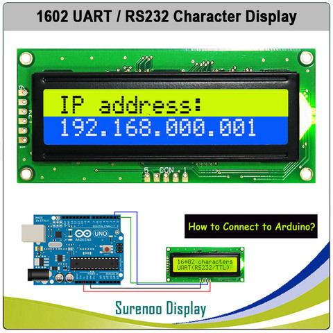 КМОП UART RS232 Серия 1602 162 16х2 символ ЖК-модуль дисплей LCM для Arduino, поддержка клавиатуры синий желтый зеленый ► Фото 1/6