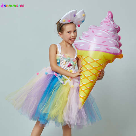 Платье принцессы для детей с контрастным цветным принтом из фольги с помпоном