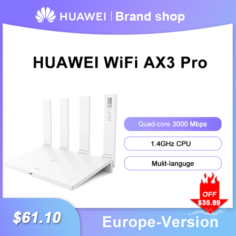 Huawei Wi-Fi AX3 Pro quad-core AX3 двухъядерный Wi-Fi маршрутизатор 6 + 3000 Мбит 2,4 ГГц Wi-Fi 5 ГГц двухдиапазонный гигабитный скорость Wi-Fi беспроводной маршрутизатор ► Фото 1/6