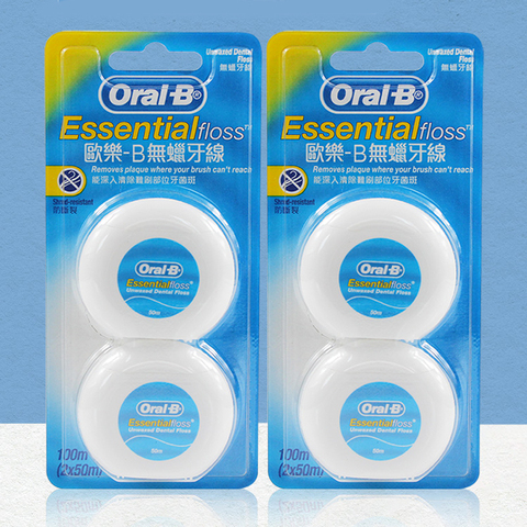 Зубная нить Oral B Essential, гладкая, комфортная, вощеная нить, Глубокая очистка, устройство для гигиены полости рта, 50 м, 2/4 шт. ► Фото 1/5