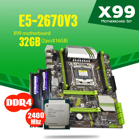 Материнская плата atermiter X99 D4, с ЦП Xeon E5 2670 V3, 2 шт. * 16 ГБ = 32 ГБ, 2400 МГц, DDR4, радиатор памяти ► Фото 1/6