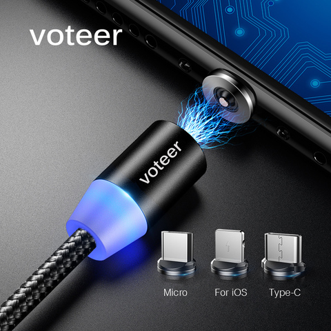 Магнитный кабель Micro USB Voteer 2 м для iPhone Samsung Huawei Xiaomi, провод для быстрой зарядки, магнитное зарядное устройство типа C, магнитный кабель ► Фото 1/1