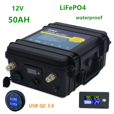 12v Lifepo4 50ah lifepo4 аккумулятор 12v 50ah водонепроницаемый Литий-ионный аккумулятор для инвертора, гольф-кары, MPPT солнечной батареи ► Фото 1/6