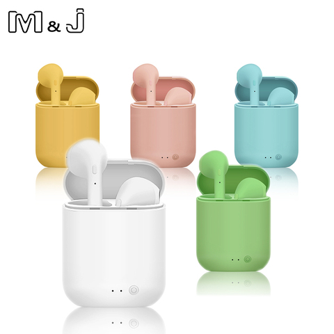 Беспроводные наушники M & J TWS Mini 2, Bluetooth 5,0, матовые наушники-вкладыши Macaron, гарнитура с микрофоном и зарядным футляром, гарнитура PK I9S ► Фото 1/6