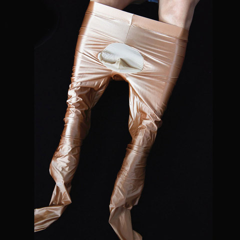 Сексуальные мужские брюки-карандаш с U-образным выпуклым мешочком, пикантные обтягивающие блестящие колготки ярких цветов ► Фото 1/6