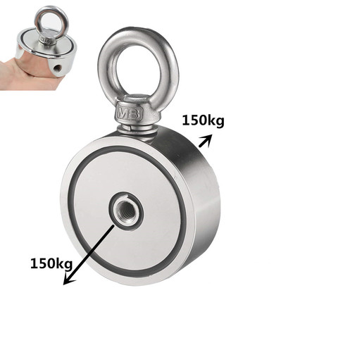 Мощный неодимовый магнит с кольцом, двусторонний магнит, диаметр 48-74х28 мм, для подъема предметов со дна водоема ► Фото 1/6