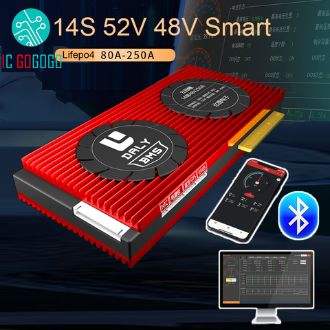 DALY Smart 14S 52V 48V Li-Ion 80A 100A 150A 200A 250A Защитная панель литиевого аккумулятора Lipo 18650 BMS Bluetooth приложение CAN RS485 PC ► Фото 1/4