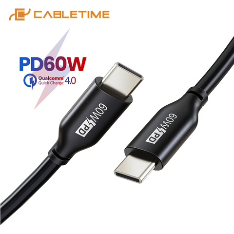 Кабель CABLETIME PD 60 Вт с USB C на Type C, кабель для быстрой зарядки QC 4,0, кабель USB C для iPad pro, Macbook Air, Matebook X, кабель, шнур C352 ► Фото 1/6
