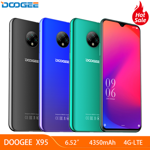 Мобильный телефон DOOGEE X95, экран 6,52 дюйма, 16 Гб ПЗУ, Android 10, сотовые телефоны 4G-LTE, две SIM-карты, тройная камера 13 МП, смартфон 4350 мАч ► Фото 1/6