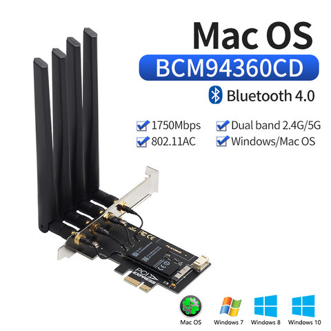 Двухдиапазонный BCM94360CD Hackintosh PC 1750 Мбит/с WiFi Bluetooth 4,0 PCI-E адаптер для MacOS Airdrop Handoff непрерывность FV-T919 Wifi ► Фото 1/6