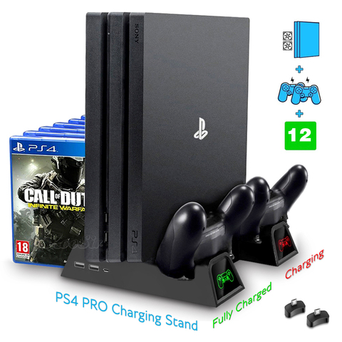 PS4 Pro консоль подставка 2 Coolingr вентилятор PS 4 контроллер зарядное устройство Play station 4 Pro 12 Disc Storage Tower для PlayStation 4 PRO игры ► Фото 1/6