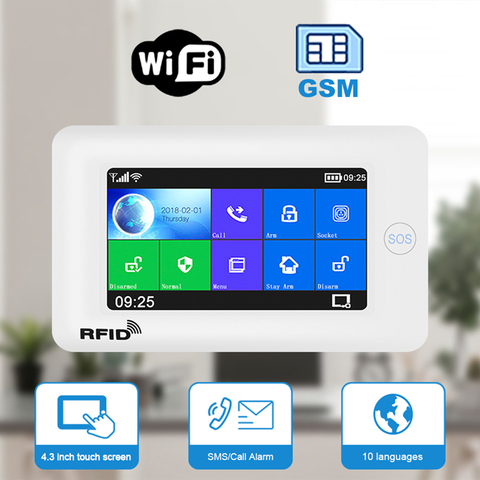 WiFi беспроводной доступ в Интернет, будильник и Tuya Беспроводной охранных GSM сигнализация с сенсорным экраном ЖК-дисплей RFID Amazon Alexa Google Home голо... ► Фото 1/6