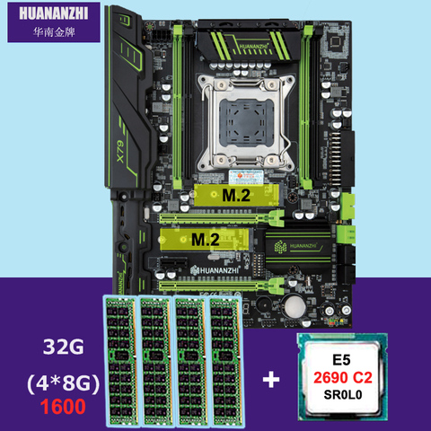 Комплект материнской платы HUANANZHI X79 с двумя слотами M.2, процессор Intel Xeon E5 2690 C2 2,9 ГГц, большой бренд RAM 32 Гб (4*8 ГБ), REG ECC, лучшие комбо ► Фото 1/6