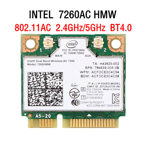 Intel Dual Band Wireless-AC 7260 intel 7260HMW intel 7260AC 7260HMW 7260AC half Mini PCI-e bluetooth беспроводной Wi-Fi 867M + 4.0BT ► Фото 1/3