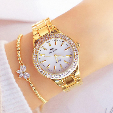 Женские наручные часы из нержавеющей стали, серебристые золотистые часы с кристаллами и бриллиантами, модель 2022, 2022 ► Фото 1/6