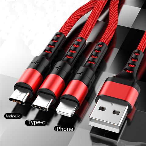 3в1 usb-кабель для передачи данных для iPhone, быстрое зарядное устройство, зарядный кабель для телефонов Android, type c, xiaomi, huawei, Samsung, зарядный провод ... ► Фото 1/4