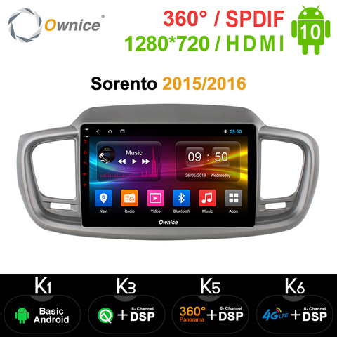 Автомобильный DVD-плеер Ownice k3 k5 k6, 10,1 дюйма, Android 10,0, для Kia Sorento 2015, 2016, 4G, LTE, SPDIF, радио, GPS, аудио система ► Фото 1/6