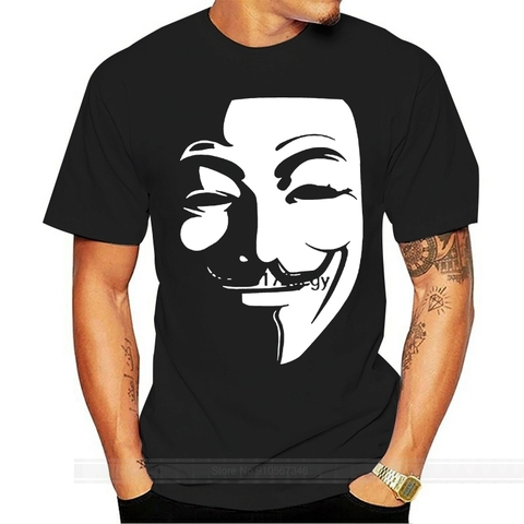 V для футболка Vendetta Anonymous Guy Fawkes маска для мужчин футболки из 100% хлопка с круглым вырезом короткий рукав винтажные топы мужские футболки ► Фото 1/6