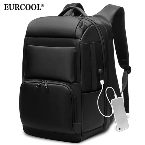 Мужской рюкзак для путешествий EURCOOL, большой черный рюкзак для ноутбука 17,3 д., водонепроницаемый рюкзак с защитой от краж и разъемом USB для за... ► Фото 1/6