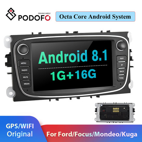 Podofo 2 din Android 8,1 автомобильный Радио мультимедийный плеер GPS Авторадио 2din для FORD/Focus II/Mondeo MK4/S-Max/Galaxy/C-Max/Kuga ► Фото 1/6