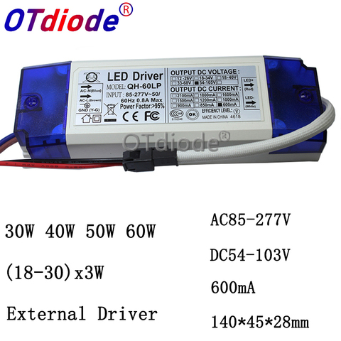1pcs-10pcs 40W 50W 60W 600mA LED Driver Constant Current 18-30x3W DC54-105V Lighting Transformers For Floodlight Power Supply ► Фото 1/6