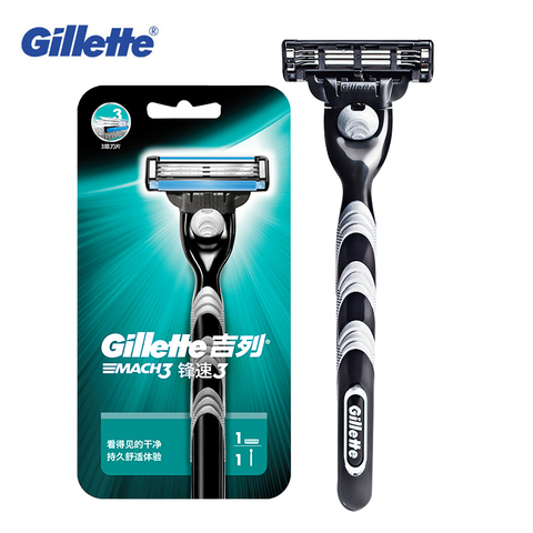 Оригинальная Безопасная бритва Gillette Mach 3 , бритва для бритья с двойными краями, бритва для бороды, 1 бритвенный держатель , 1 лезвие ► Фото 1/6