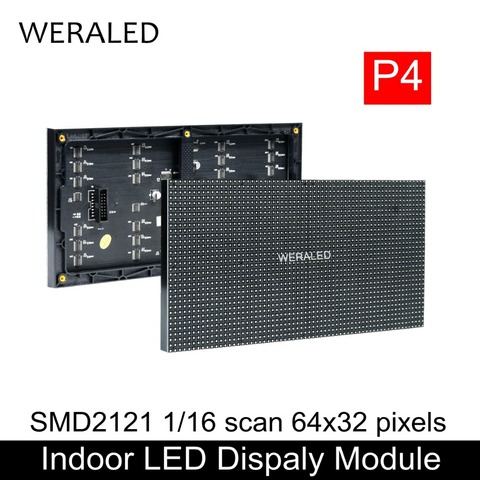 WERA LED RGB P4 светодиодный дисплей модуль, SMD 3 в 1 RGB P4 комнатная полноцветная светодиодная панель, 256*128 мм 64*32 точки P4 черный светодиодный модуль л... ► Фото 1/6