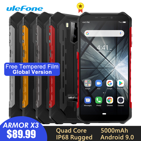 Прочный смартфон Ulefone Armor X3, IP68/IP69K, Android 9,0, 5,5 дюйма, 18:9, 2 Гб, 32 ГБ, 5000 мАч, разблокировка лица, прочный мобильный телефон ► Фото 1/6