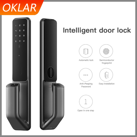 Дверной замок OKLAR с распознаванием отпечатков пальцев для Xiaomi Mihome APP, видимый цифровой смарт-пароль, NFC, автоматический электронный замок ► Фото 1/6