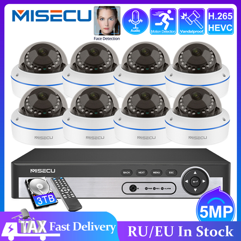 MISECU H.265 8CH 48 V POE CCTV система 5.0MP IP POE Антивандальная Водонепроницаемая металлическая камера 2560*1440 комплект видеонаблюдения ► Фото 1/6