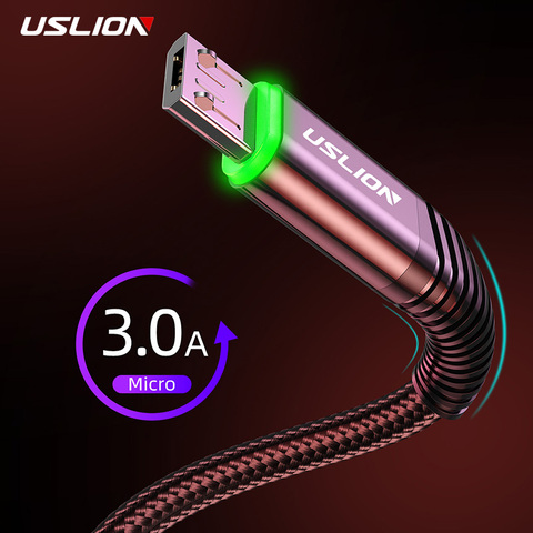 USLION 3A светодиодный кабель Micro USB для быстрой зарядки, зарядное устройство Micro usb, поддержка передачи данных для Samsung, шнур Android ► Фото 1/6