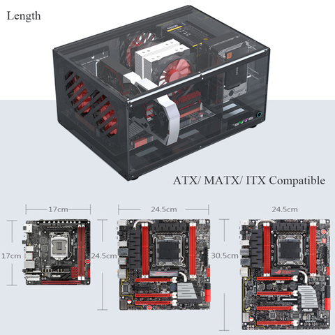 Длина ATX Настольный чехол с поддержкой материнской платы MATX ITX Max 12x10,5 дюймов Горизонтальный чехол для компьютера «сделай сам» акриловый прозрачный чехол для ПК s ► Фото 1/5