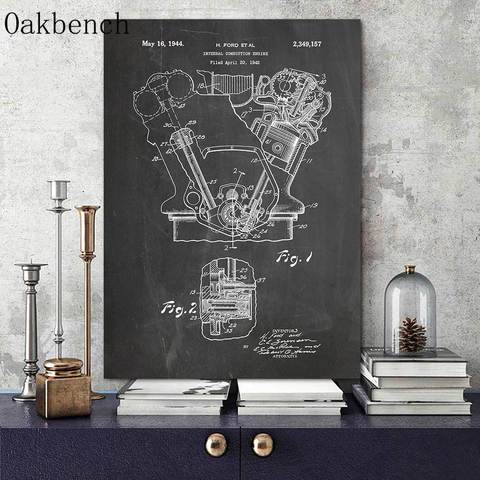 Абстрактная Картина на холсте винтажная картина мотор печать мотор патент художественный плакат схема детали автомобиля картины двигател... ► Фото 1/6