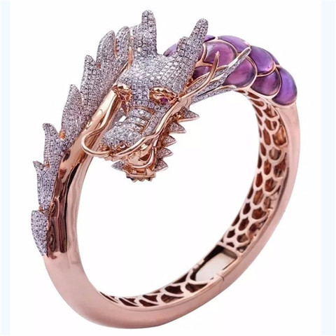 Кольцо с фиолетовым драконом и кристаллами для женщин, винтажное ювелирное изделие Для панка, мужские и женские кольца из розового золота, о... ► Фото 1/1