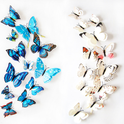 Набор наклеек на стену, 3D двухслойные водонепроницаемые Стикеры с бабочками, 12 шт. ► Фото 1/6