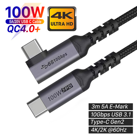 Кабель URVNS USB C Gen2, 10 Гбит/с, 3 м, 100 Вт, 10 футов в длину, USB 3,1 Type-C 5A E-Mark, быстрая зарядка, нейлоновый плетеный шнур для MacBook Pro iPad ► Фото 1/6