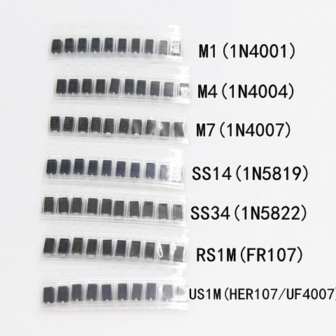 Набор диодов SMD 7 видов * 10 шт. = 70 шт./лот/M1 (1N4001) / M4 (1N4004) / M7 (1N4007)/ SS14 US1M RS1M SS34 ► Фото 1/6