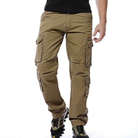Мужские военные тактические брюки, свободные однотонные брюки-карго с несколькими карманами, брюки для мужчин, большие размеры 46, 2022 ► Фото 1/6