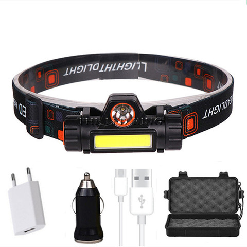 Waterproof LED headlamp COB+Q5 work light 2 light mode with magnet headlight built-in 18650 battery suit for fishing, camping ► Фото 1/6