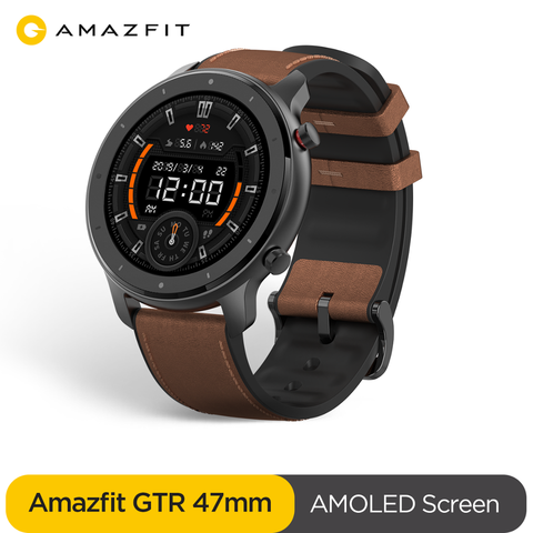 Умные часы Amazfit GTR 47 мм, водонепроницаемые умные часы 5 АТМ, аккумулятор 24 дня, GPS, управление музыкой, кожаный силиконовый ремешок ► Фото 1/5