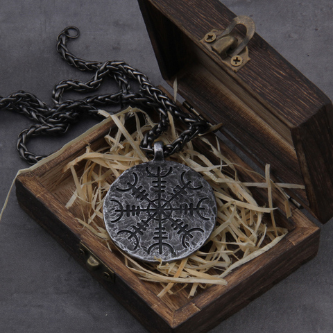 Ожерелье руля Аве и викинга Vegvisir железного цвета, ожерелье с подвеской в форме руны с цепочкой из нержавеющей стали, подарок для мужчин ► Фото 1/6