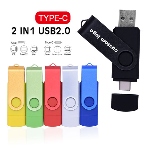 Флеш-накопитель USB Type-C с логотипом на заказ, 128 ГБ, 64 ГБ, 32 ГБ, 16 ГБ, 8 ГБ, 4 Гб, флеш-накопитель USB 2,0 для устройств Type-C ► Фото 1/6